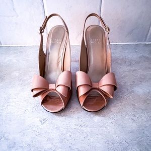 Stuart Weitzman Jumbo Adobe Aniline Sand Patent Leather Slingback Heels, Size 5